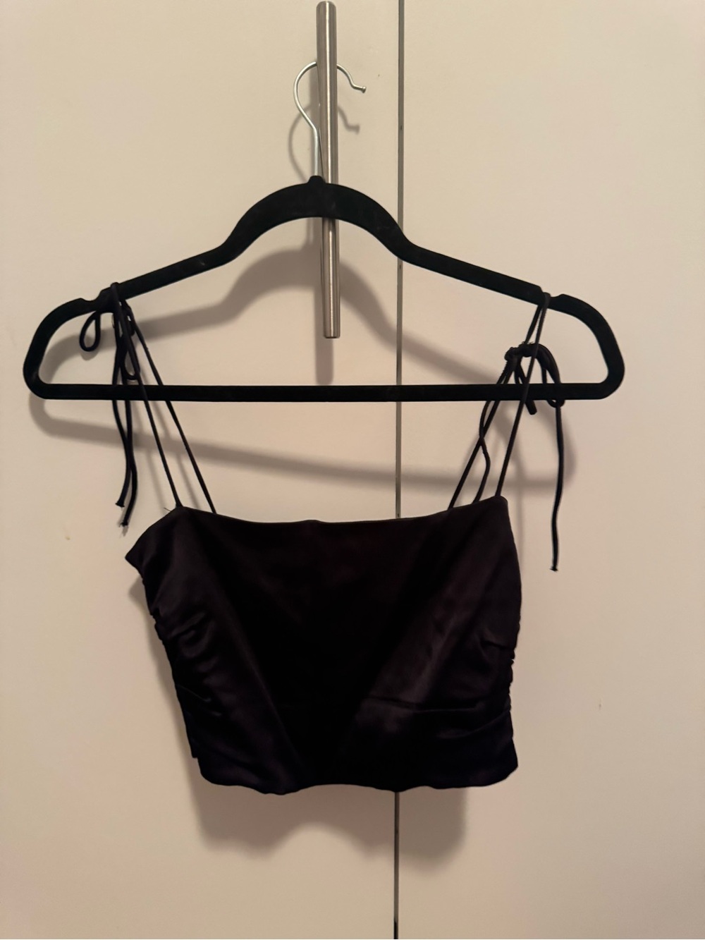 Zara Black Satin Tie-Strap Crop Cami